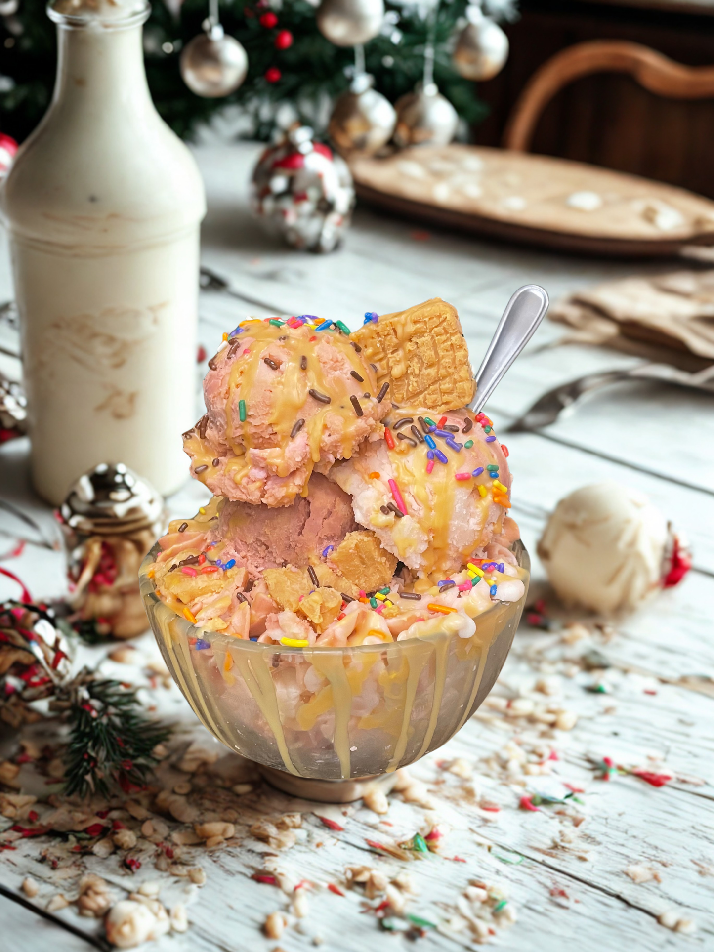 3 Scoop Ice Cream Bowl with Spoon
